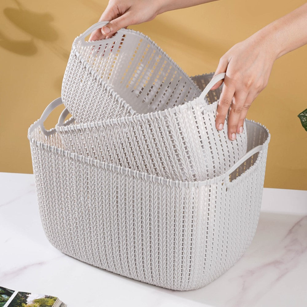 Multipurpose Storage Basket Grey Set Of 3 Nestasia