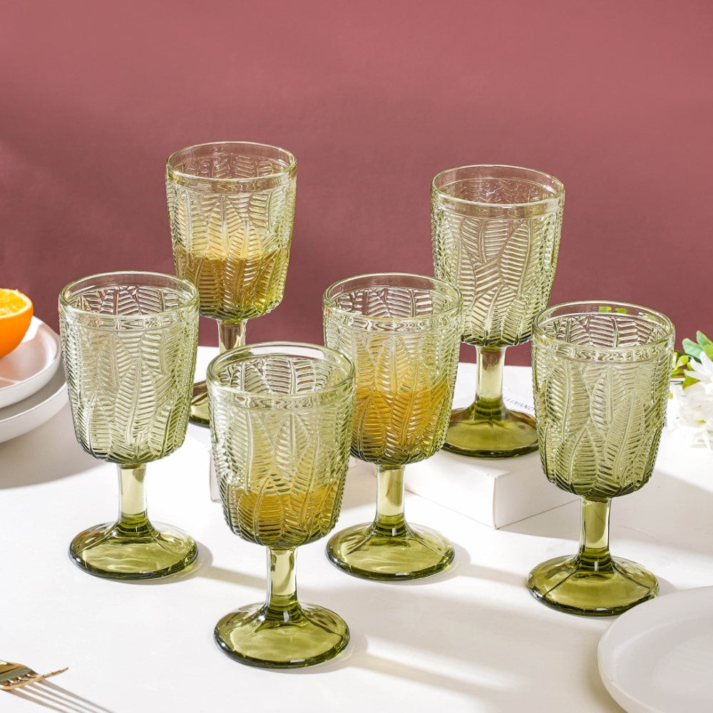Vintage Engraved Wine Glass Green Set of 6 300 ml Nestasia