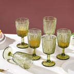 Vintage Engraved Wine Glass Green Set of 6 300 ml Nestasia