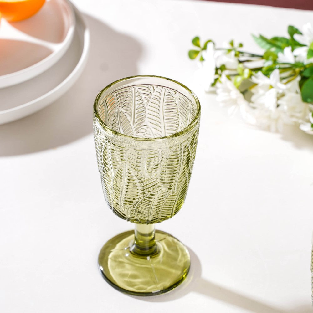 Vintage Engraved Wine Glass Green Set of 6 300 ml Nestasia