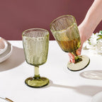 Vintage Engraved Wine Glass Green Set of 6 300 ml Nestasia
