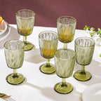 Vintage Engraved Wine Glass Green Set of 6 300 ml Nestasia
