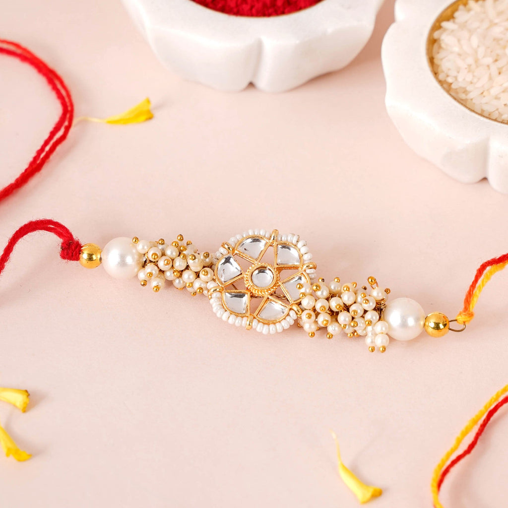 Pearl And Kundan Rakhi Gift Hamper For Brother Nestasia