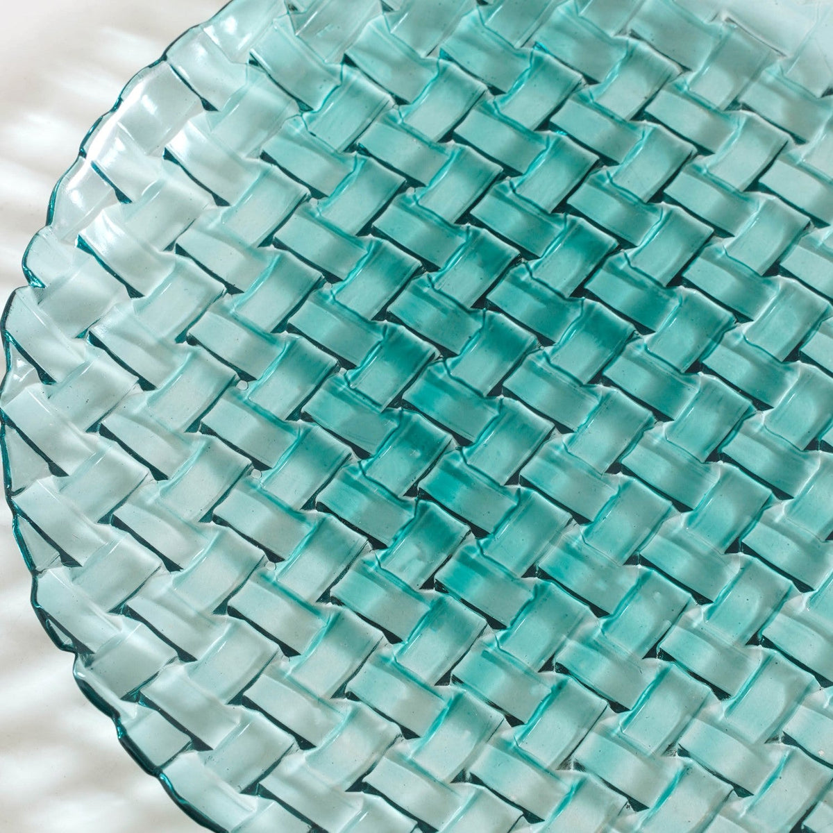 Weave Design Glass Dinner Plate Set Of 6 Teal 25cm Nestasia