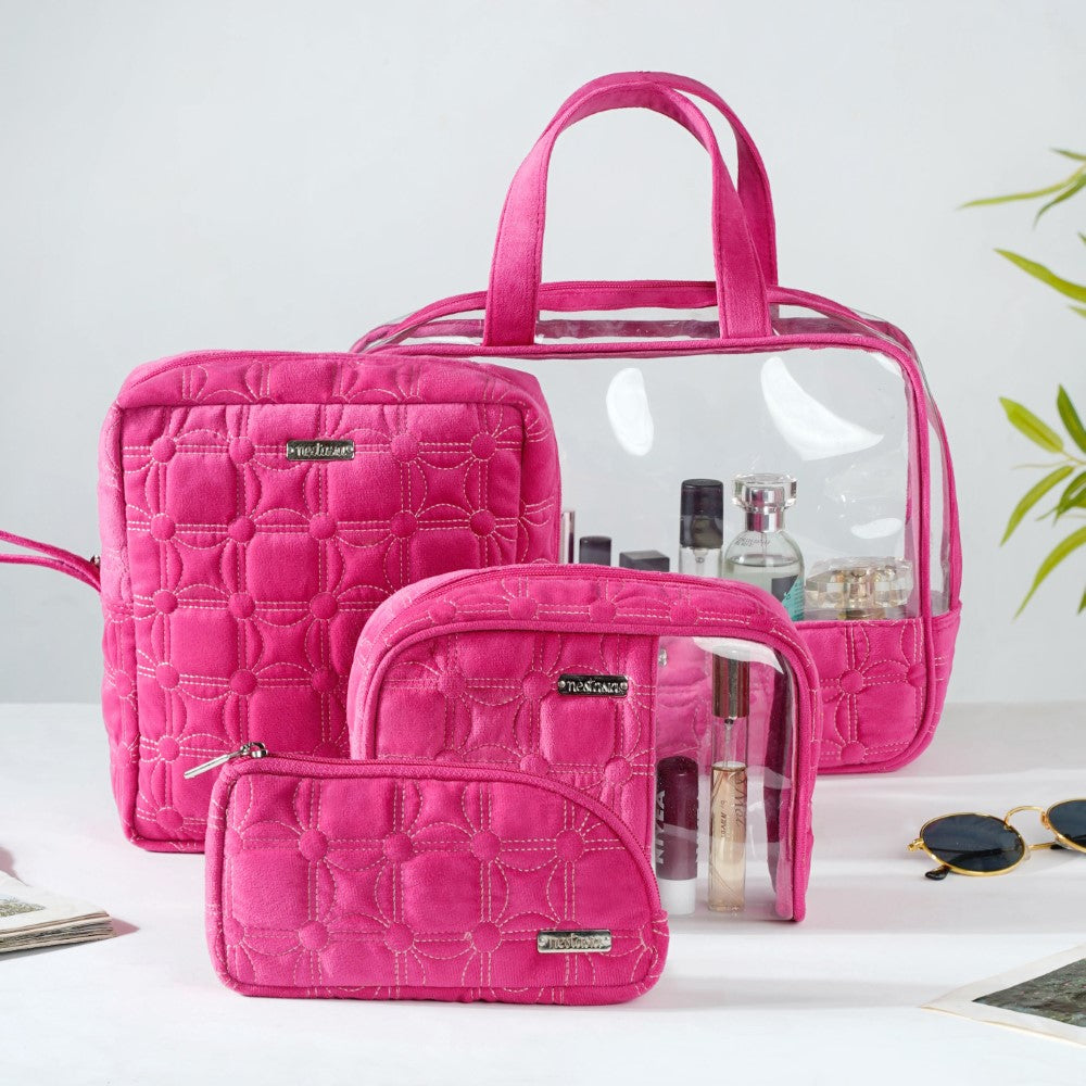 Travel Bag & Pouch Set Of 4 Pink Nestasia