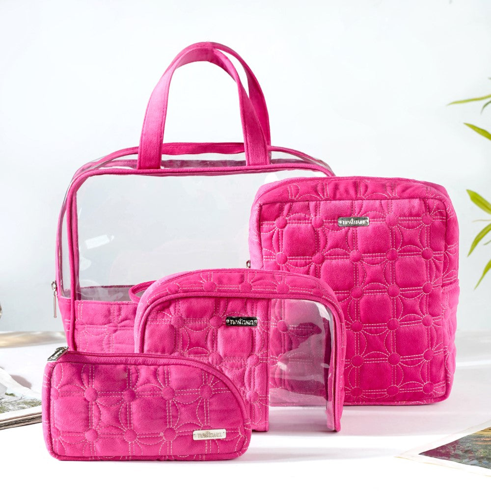 Travel Bag & Pouch Set Of 4 Pink Nestasia