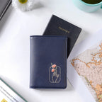 Floral Art Embroidered Passport Cover Navy Blue Nestasia