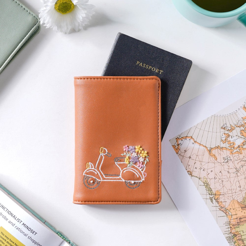 Scooter Embroidered Passport Cover Brown Nestasia