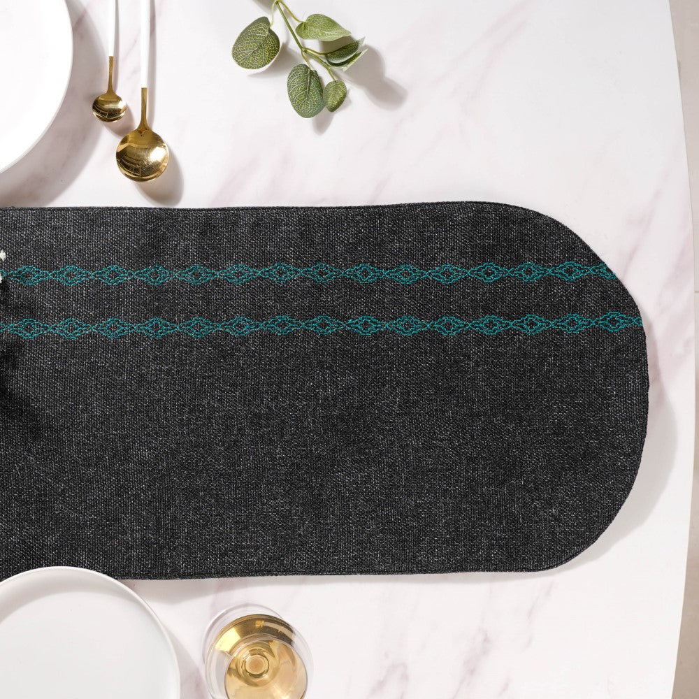 Embroidered Jute Table Runner Black 72 Inch Nestasia