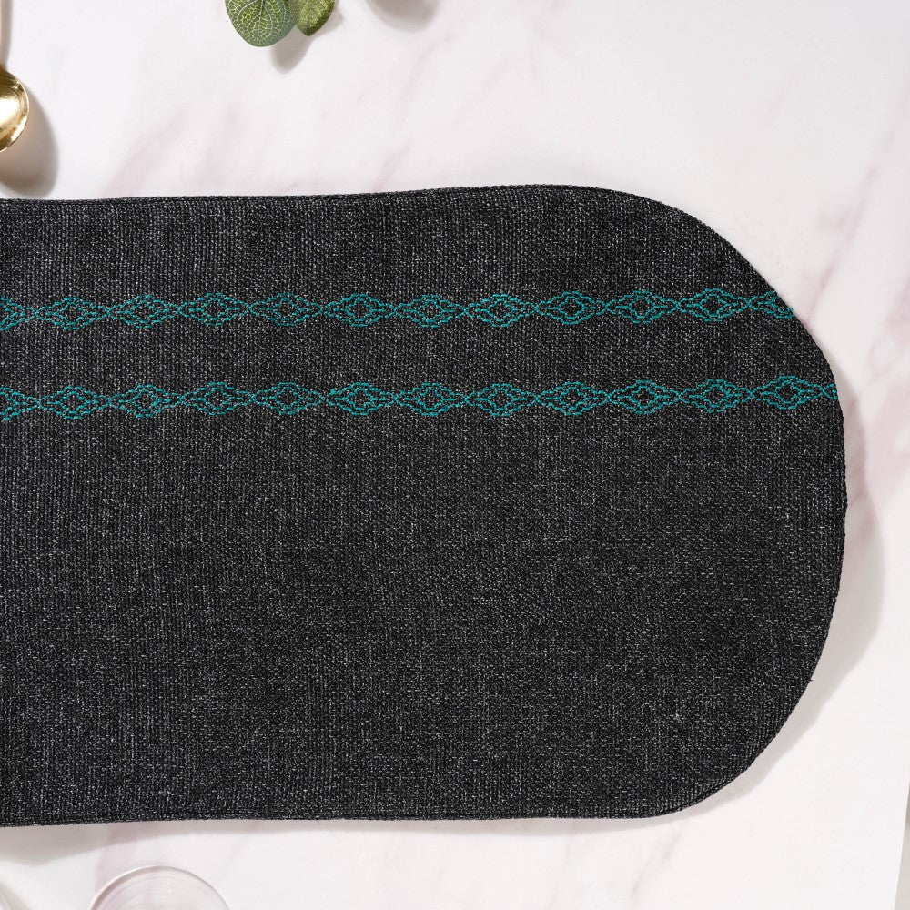 Embroidered Jute Table Runner Black 72 Inch Nestasia