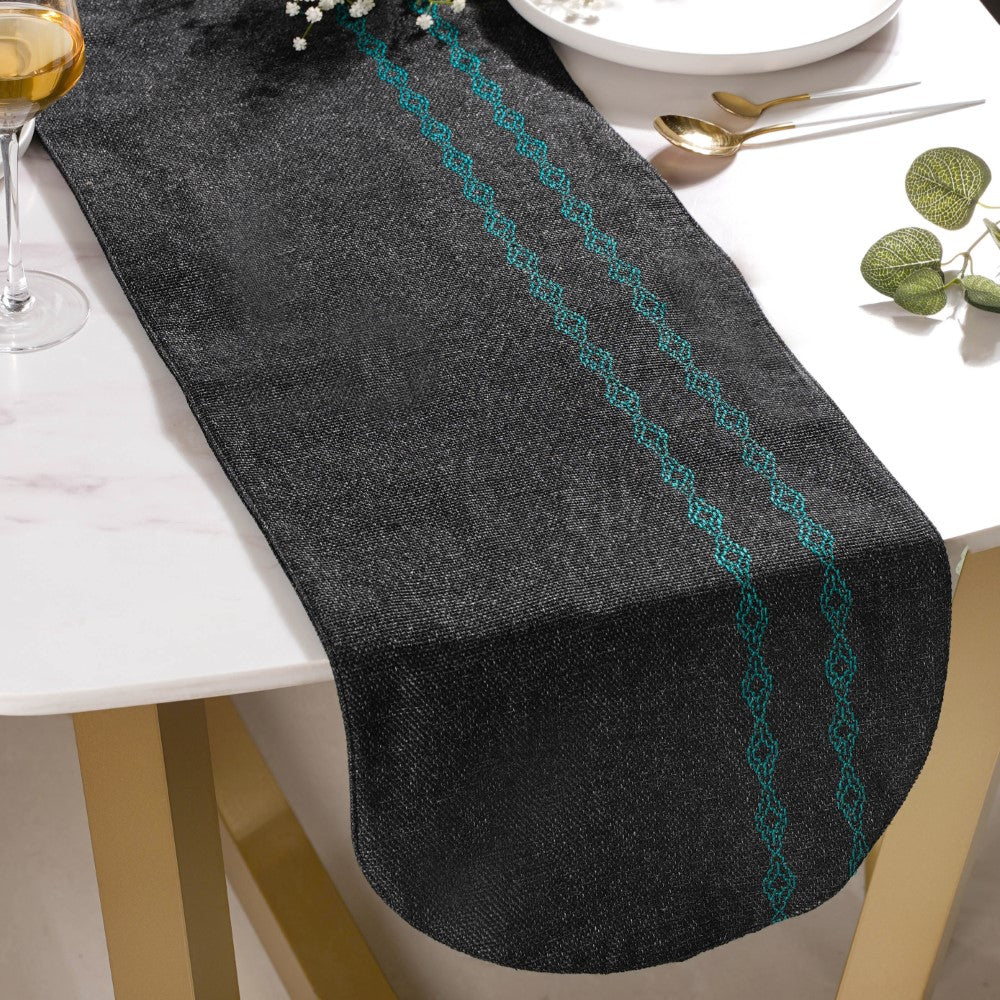 Embroidered Jute Table Runner Black 72 Inch Nestasia