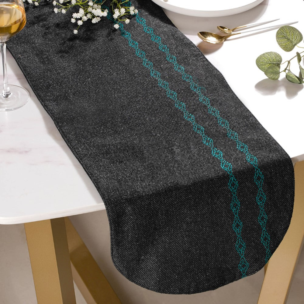 Embroidered Jute Table Runner Black 72 Inch Nestasia