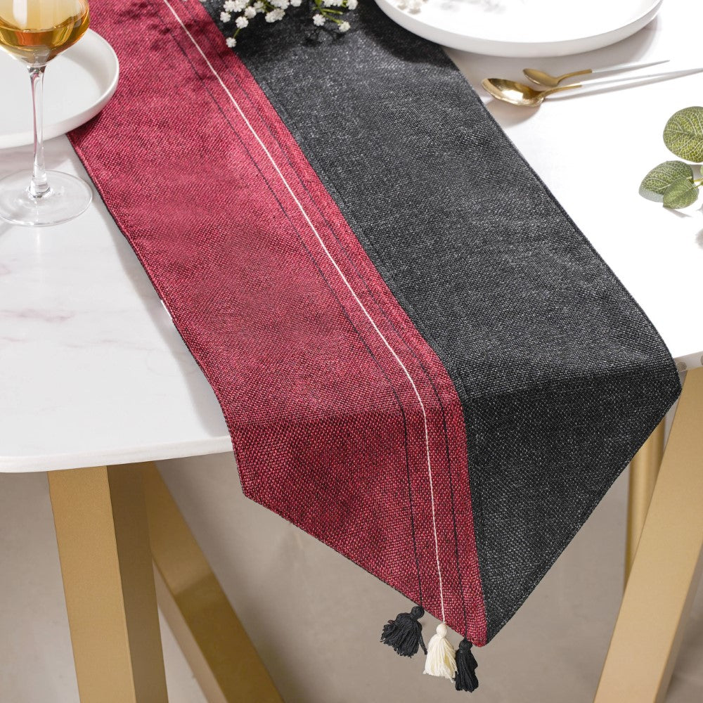 Jute Dining Table Runner Black Maroon 72 Inch Nestasia