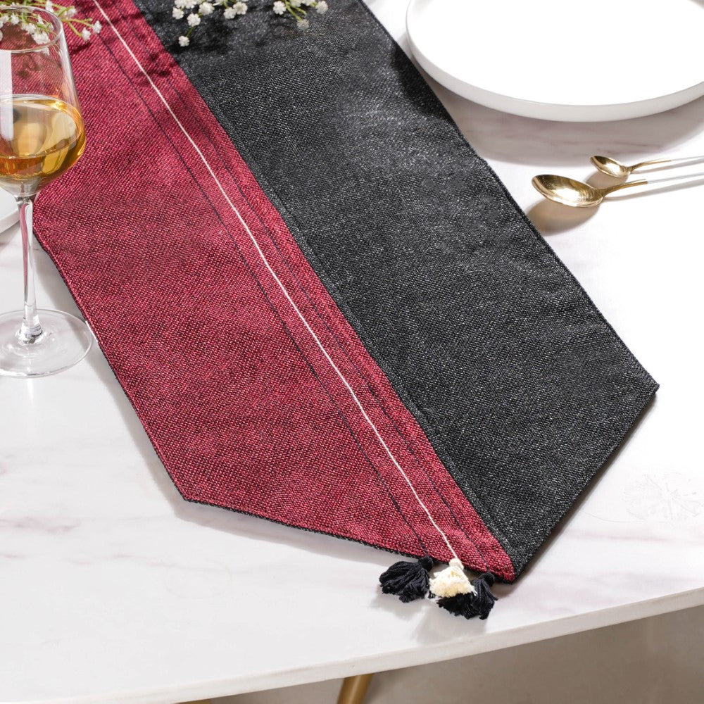 Jute Dining Table Runner Black Maroon 72 Inch Nestasia