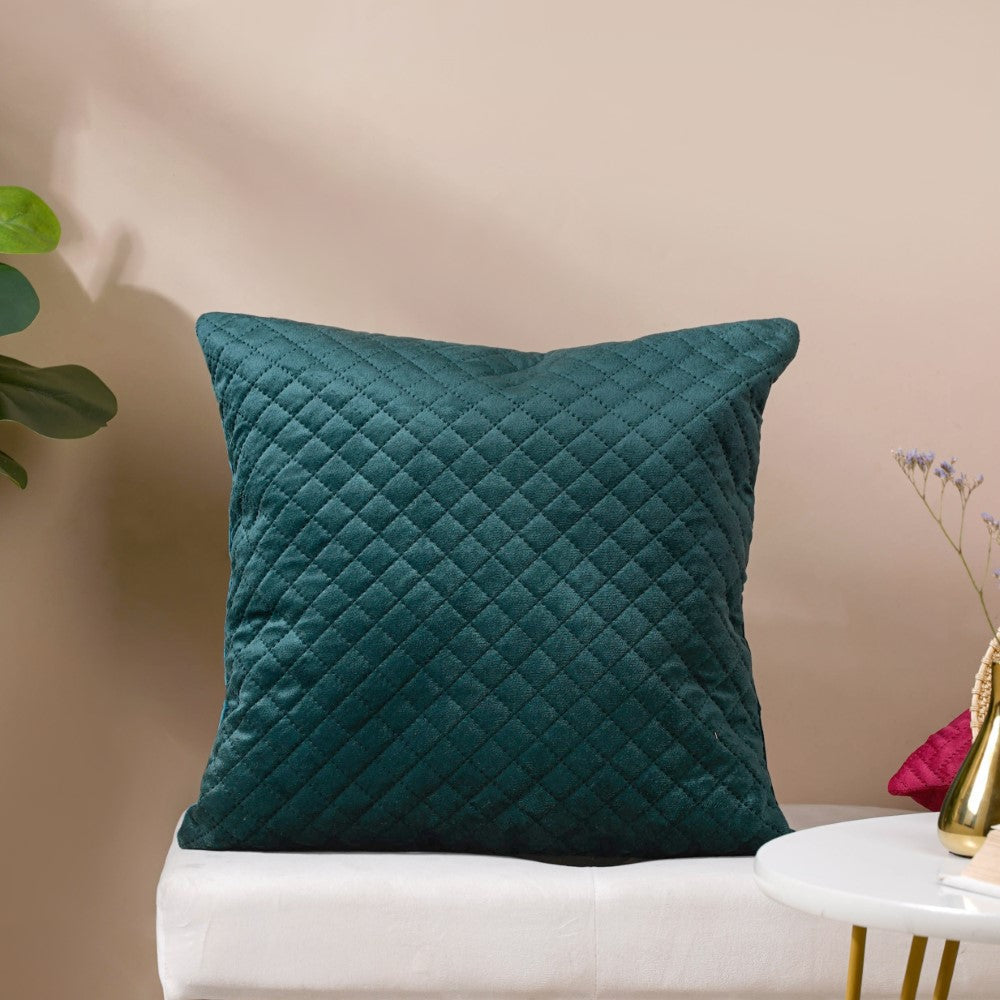 Beryl Green Quilted Velvet Cushion Cover 16 x 16 Inch Nestasia