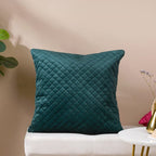 Beryl Green Quilted Velvet Cushion Cover 16 x 16 Inch Nestasia