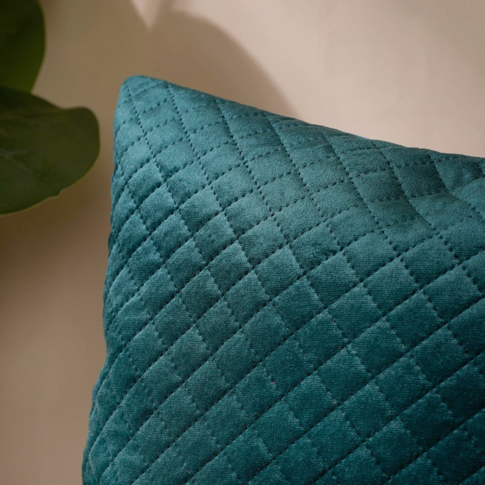 Beryl Green Quilted Velvet Cushion Cover 16 x 16 Inch Nestasia