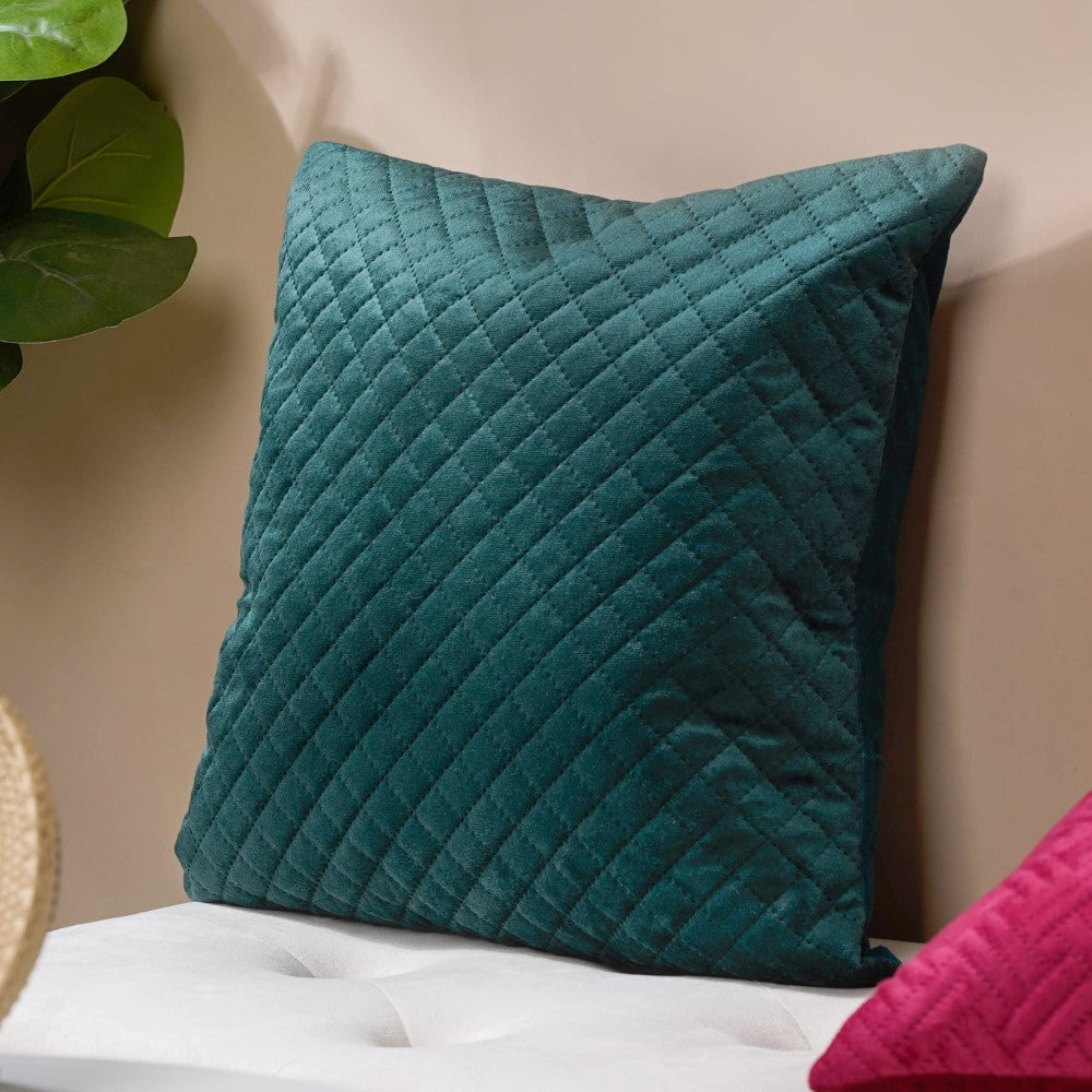 Beryl Green Quilted Velvet Cushion Cover 16 x 16 Inch Nestasia
