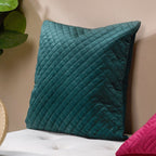 Beryl Green Quilted Velvet Cushion Cover 16 x 16 Inch Nestasia