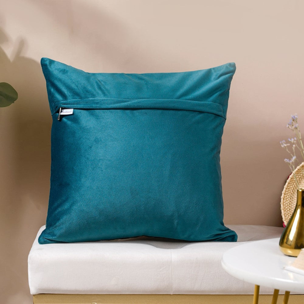 Beryl Green Quilted Velvet Cushion Cover 16 x 16 Inch Nestasia