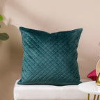Beryl Green Quilted Velvet Cushion Cover 16 x 16 Inch Nestasia