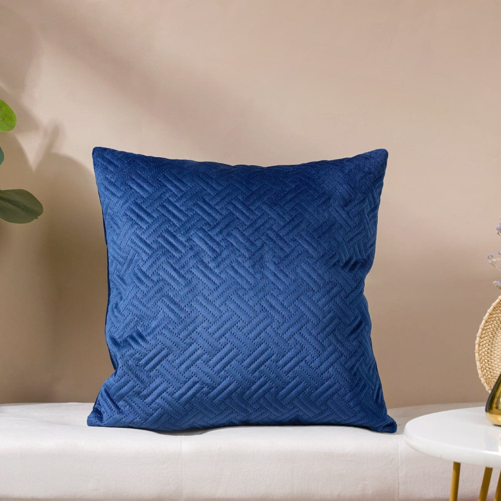 Marilee Blue Quilted Velvet Cushion Cover 16 x 16 Inch Nestasia