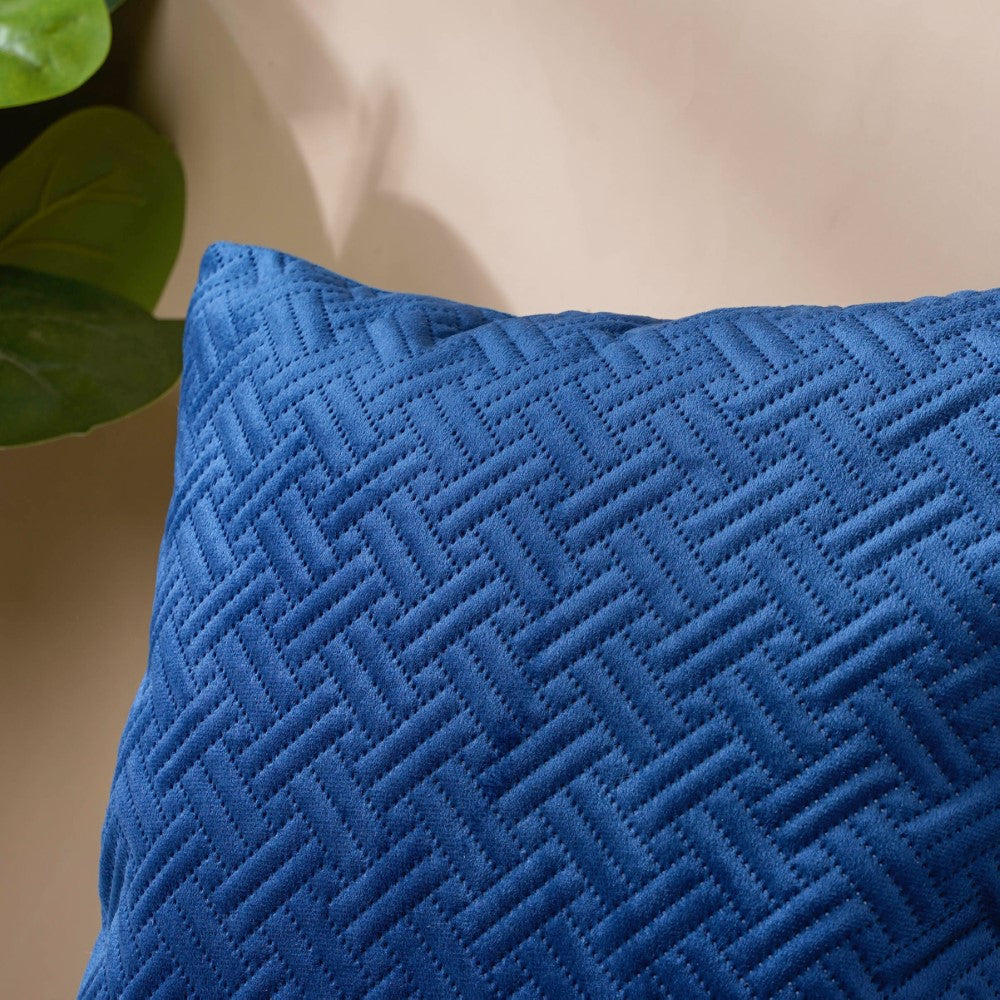 Marilee Blue Quilted Velvet Cushion Cover 16 x 16 Inch Nestasia