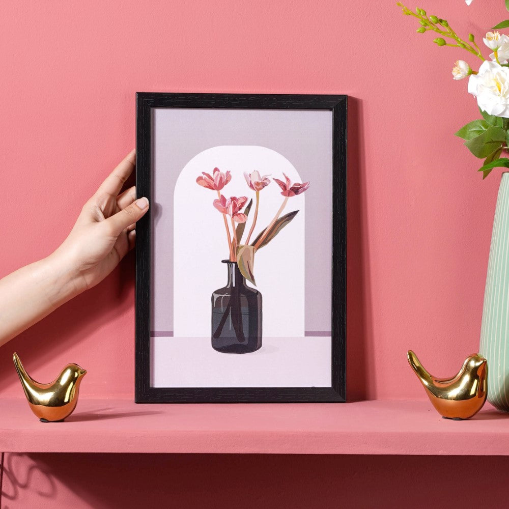 Flower In Vase Framed Wall Art 13x9 Inch Nestasia