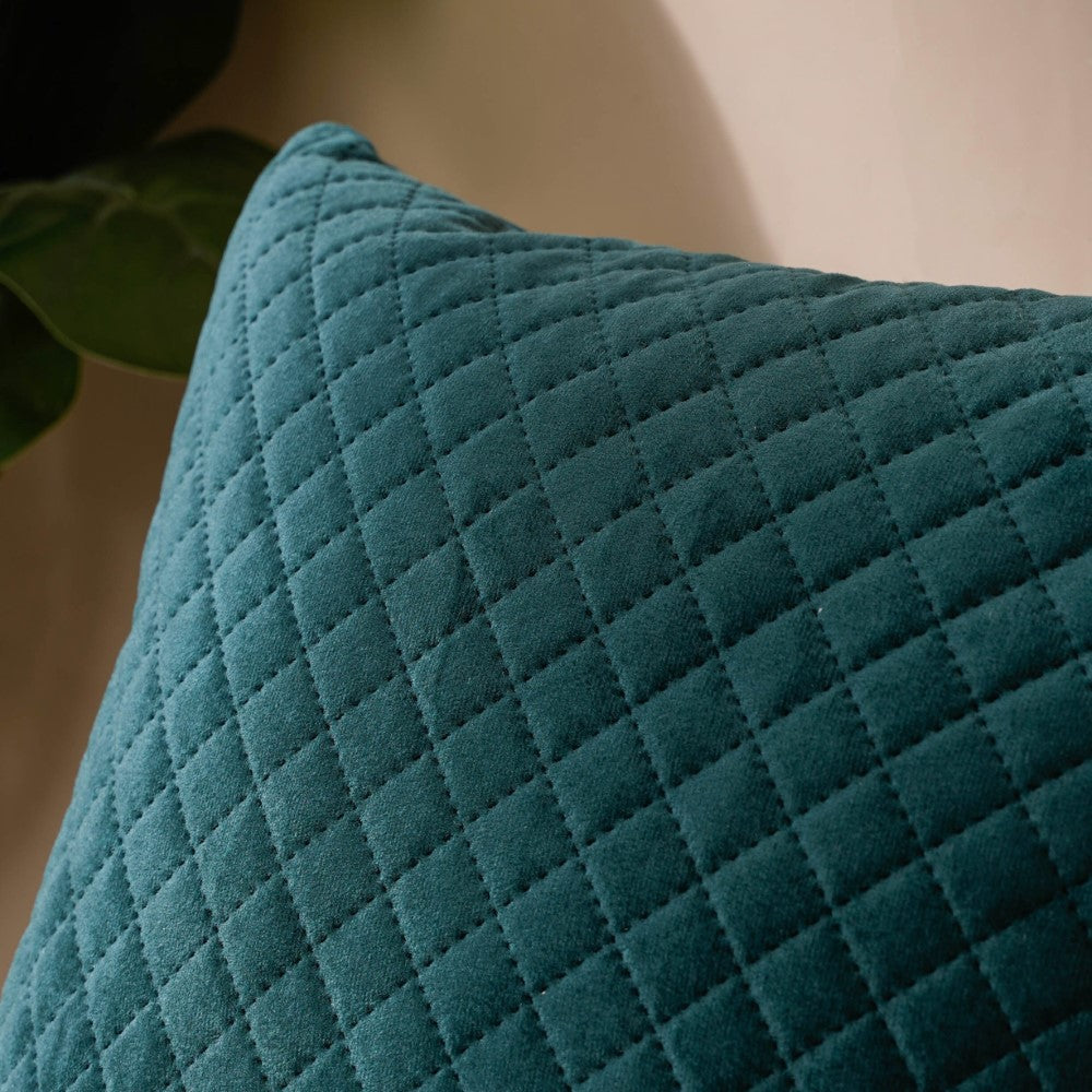 Beryl Green Quilted Velvet Cushion Cover 16 x 16 Inch Nestasia