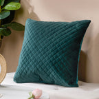 Beryl Green Quilted Velvet Cushion Cover 16 x 16 Inch Nestasia
