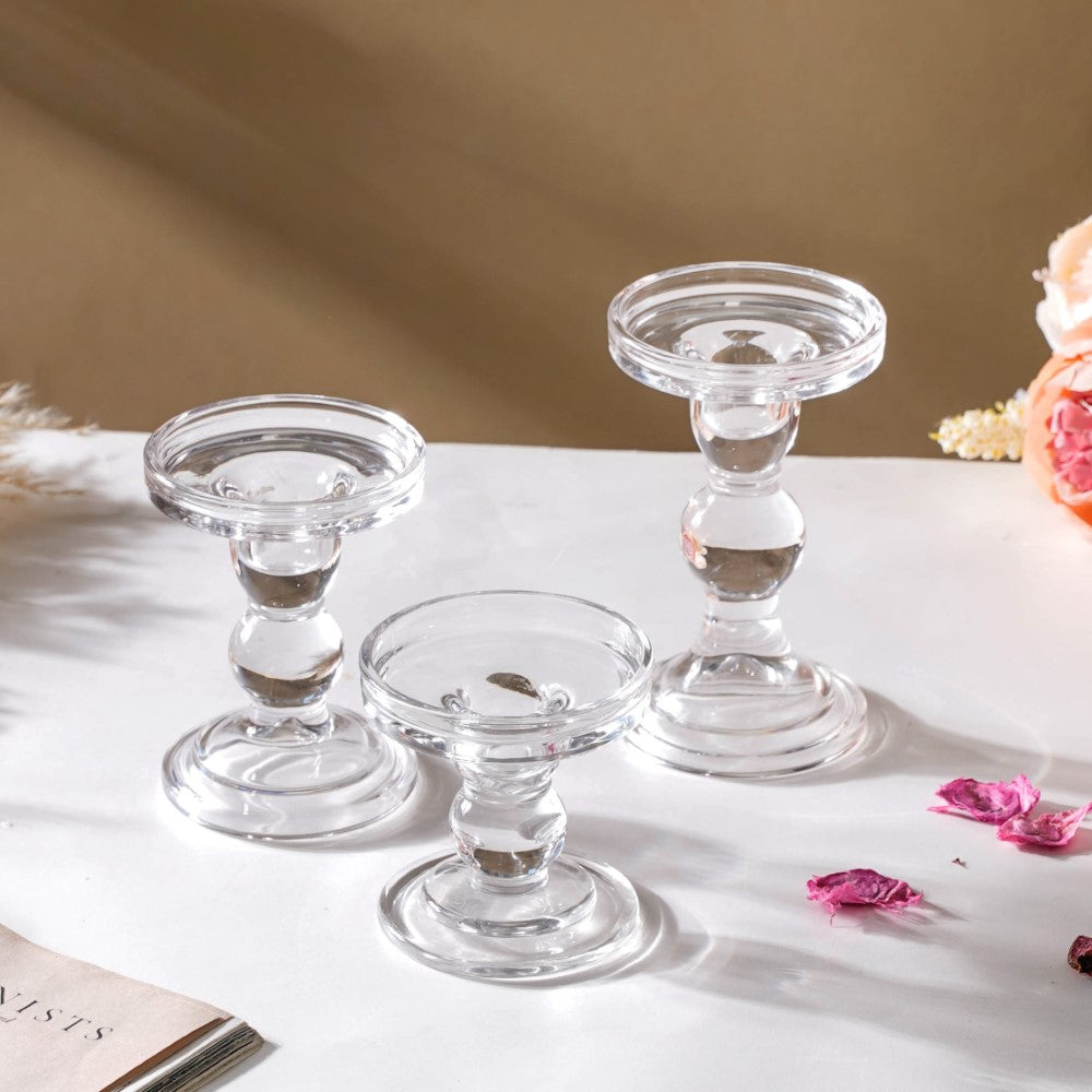Glass Candle Stand Decor Set Of 3 Nestasia