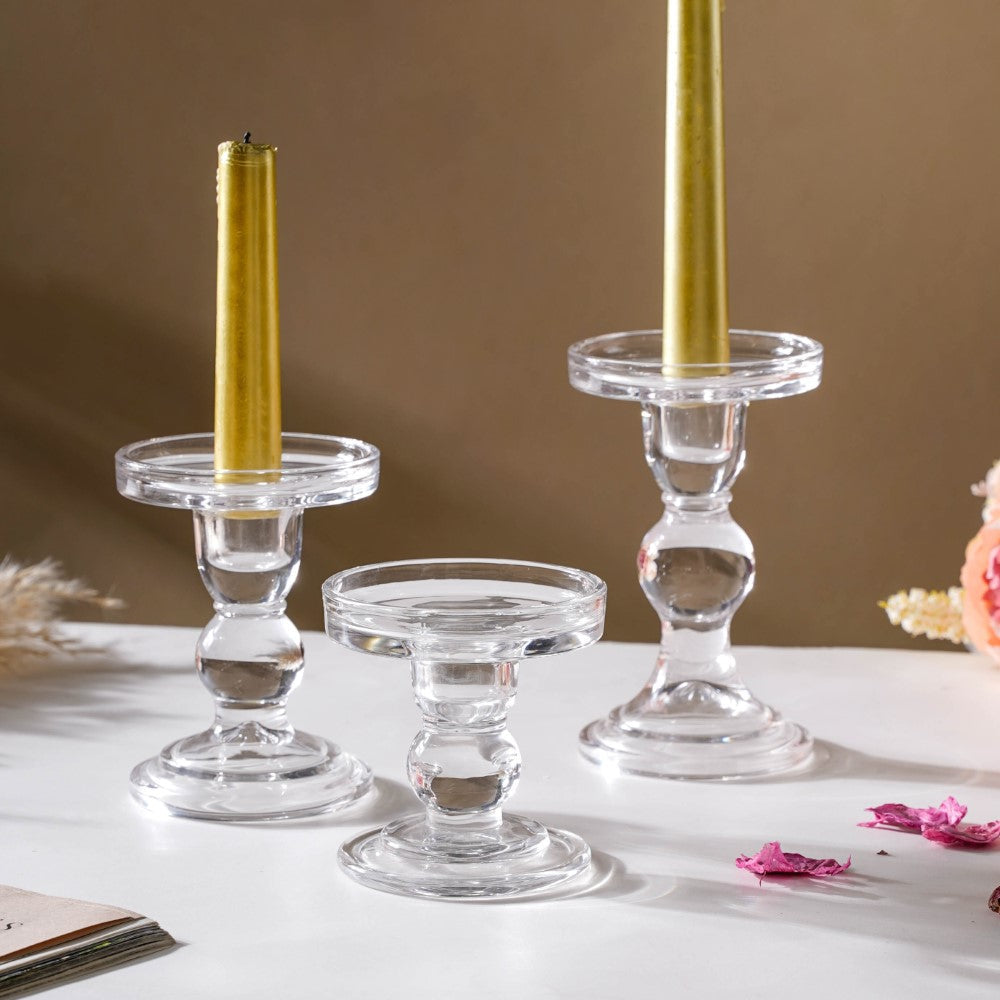 Glass Candle Stand Decor Set Of 3 Nestasia