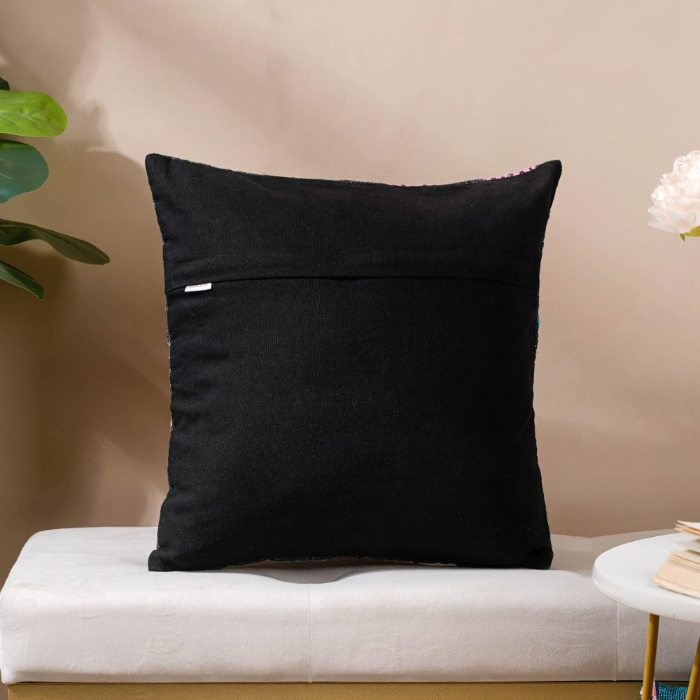 Adria Threadwork Beaded Jute Cushion Cover Black 16 x 16 Inch Nestasia