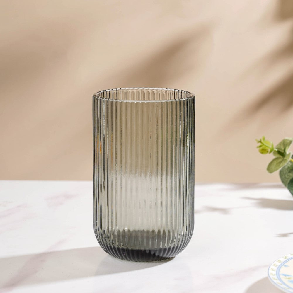 Ribbed Drinking Glass Ash Grey Set Of 6 350ml Nestasia