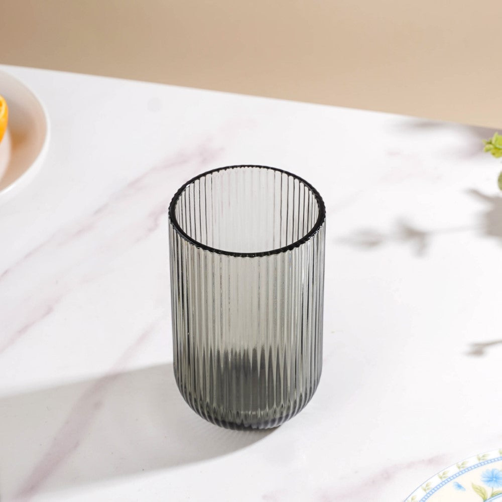 Ribbed Drinking Glass Ash Grey Set Of 6 350ml Nestasia
