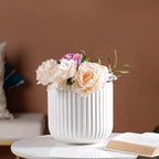 Oat White Ribbed Flower Pot Nestasia