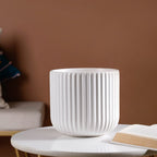 Oat White Ribbed Flower Pot Nestasia