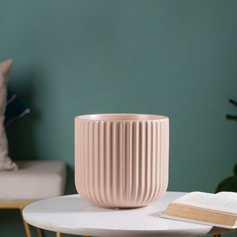 Contemporary Pastel Ribbed Vase Beige Nestasia