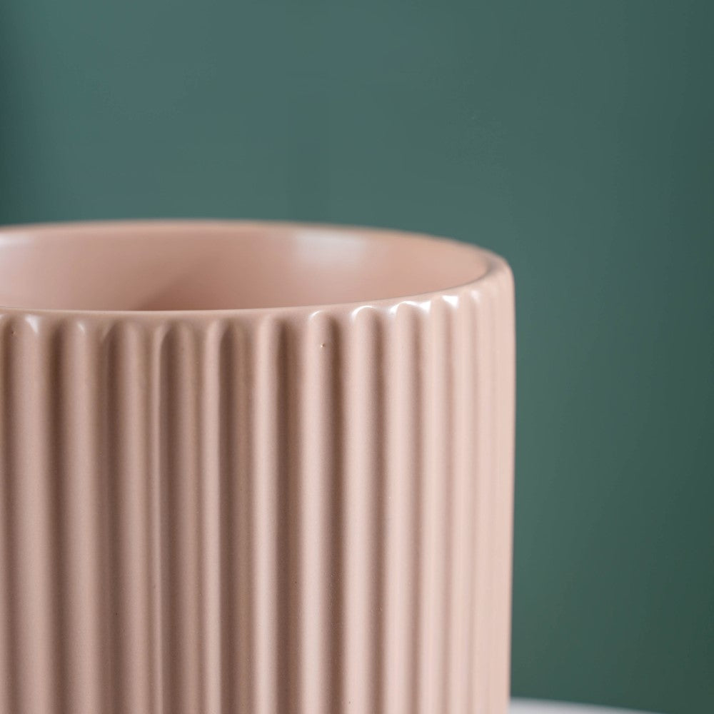 Contemporary Pastel Ribbed Vase Beige Nestasia