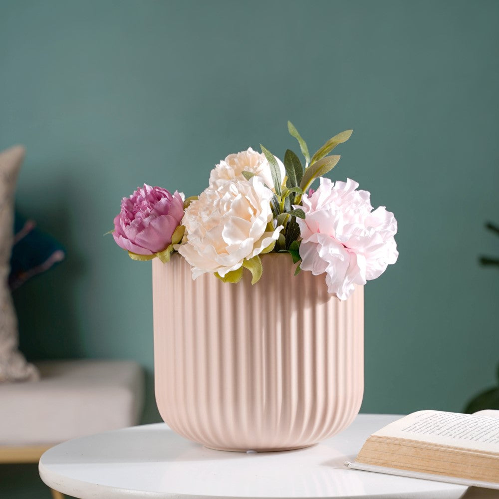Contemporary Pastel Ribbed Vase Beige Nestasia