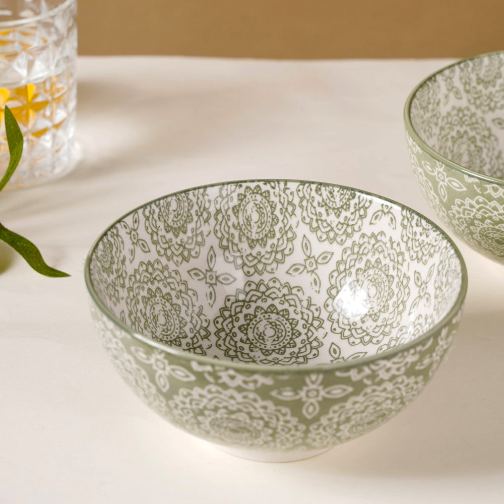 Ethnic Pattern Snack Bowl Sage Green Set Of 2 500ml Nestasia