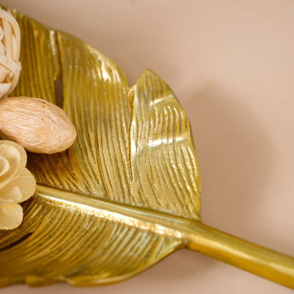 Feather Decorative Platter Tray Gold 18 Inch Nestasia