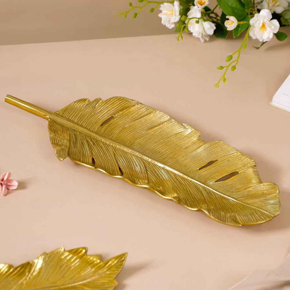 Feather Decorative Platter Tray Gold 18 Inch Nestasia