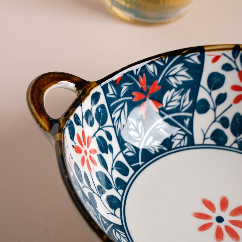 Yugana Floral Patterned Serving Bowl With Handles 9 Inch 500 ml