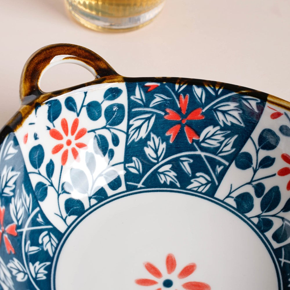 Yugana Floral Patterned Serving Bowl With Handles 9 Inch 500 ml