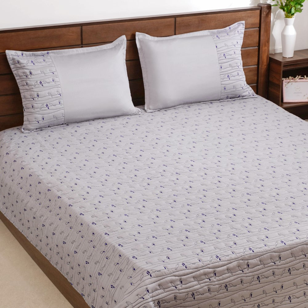 Pure Cotton Quilted King Size Bed Cover Grey Nestasia