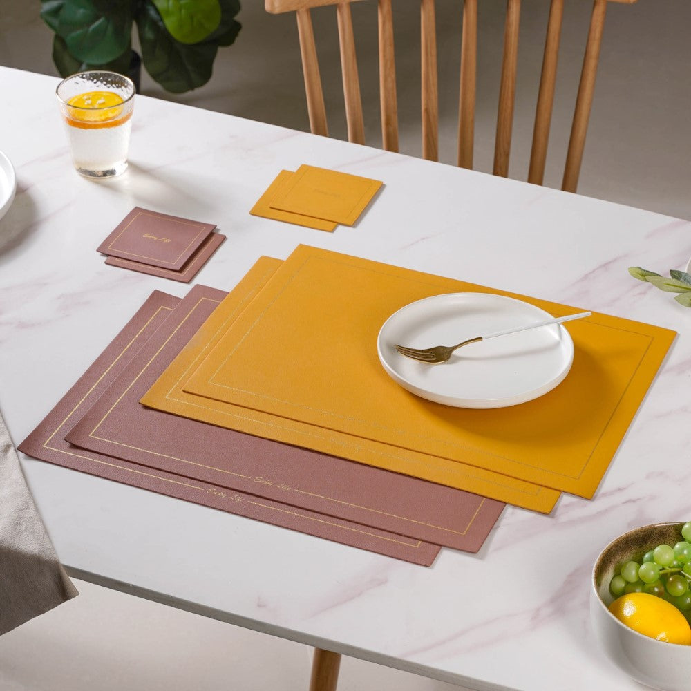 Leather Placemat And Coaster Set of 2 Nestasia