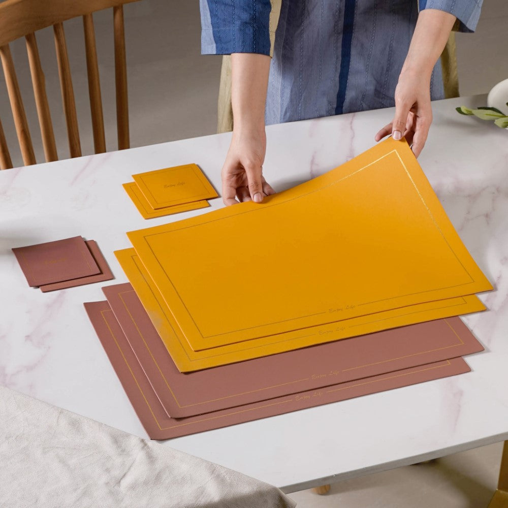 Leather Placemat And Coaster Set of 2 Nestasia