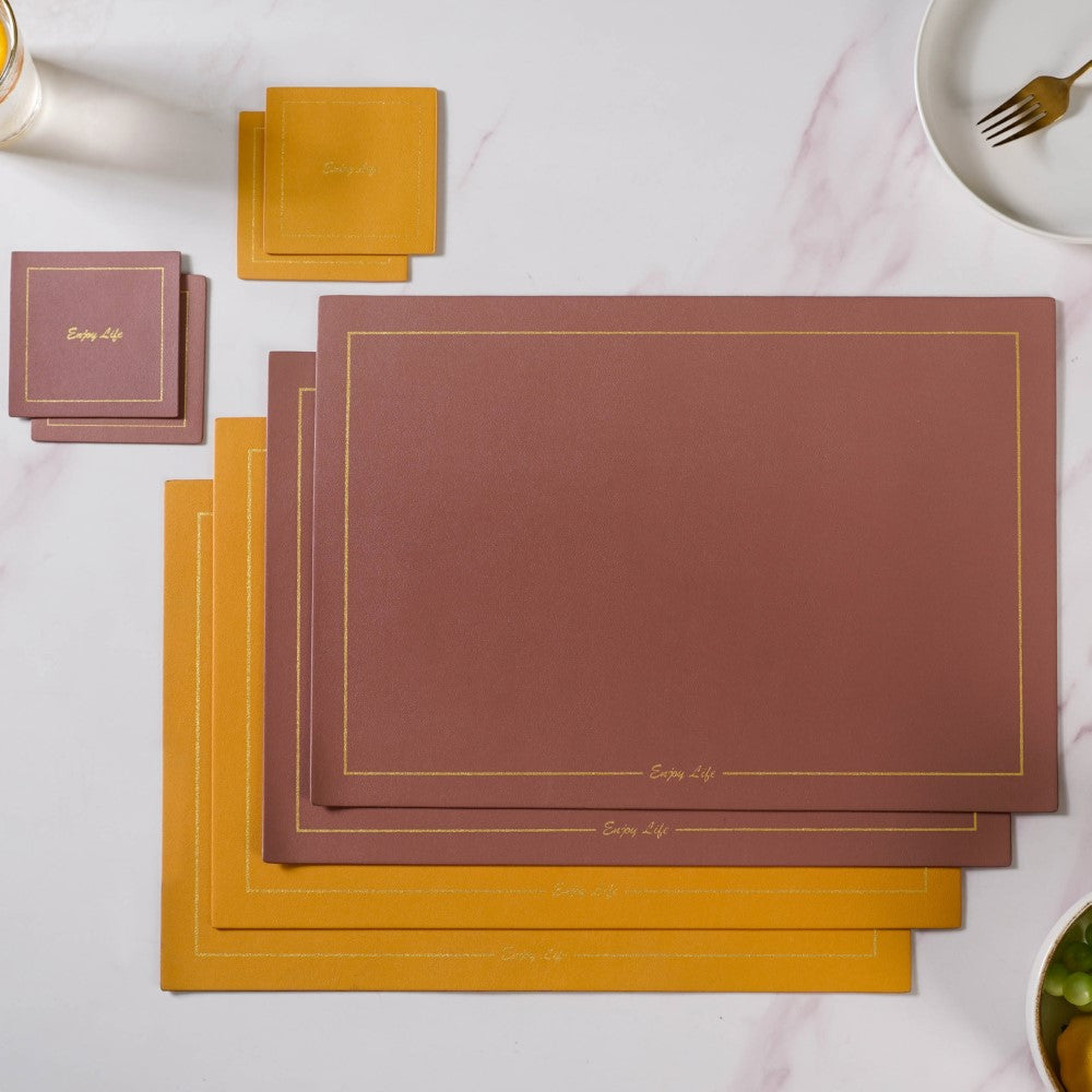 Leather Placemat And Coaster Set of 2 Nestasia