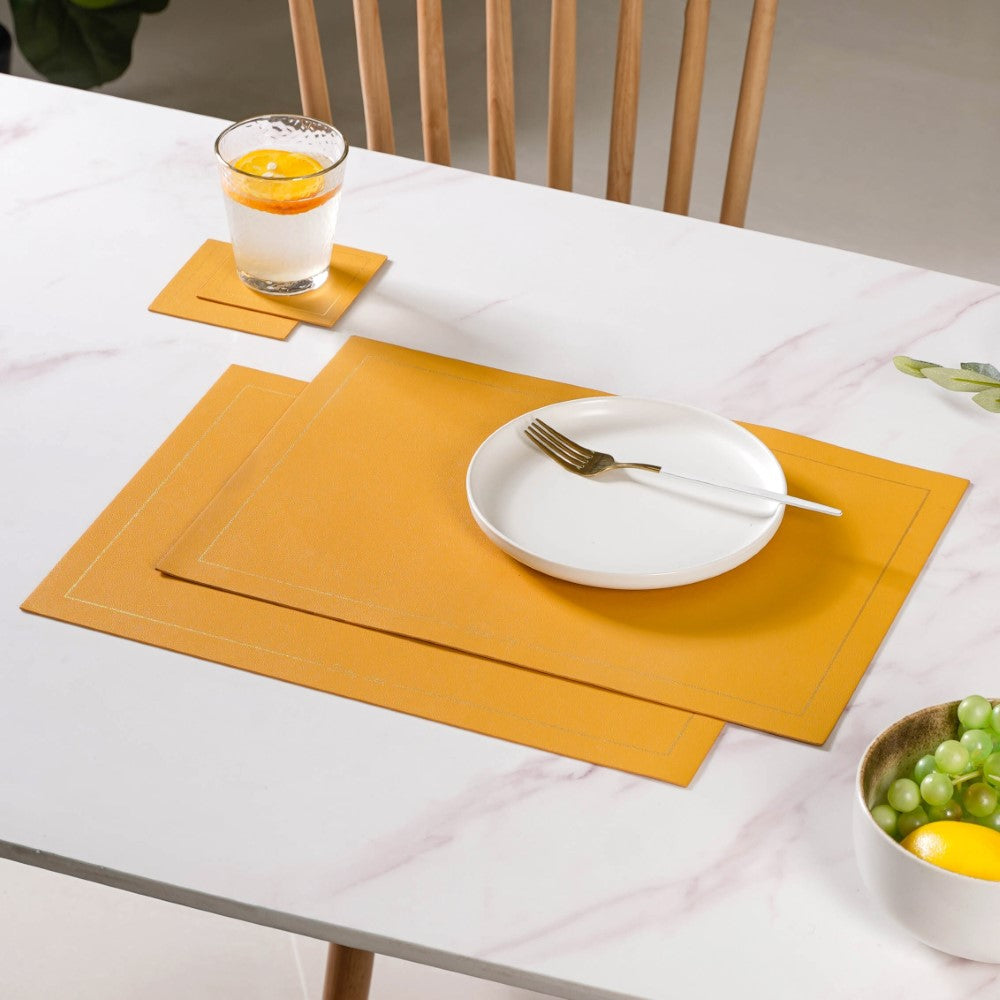 Leather Placemat And Coaster Set of 2 Nestasia